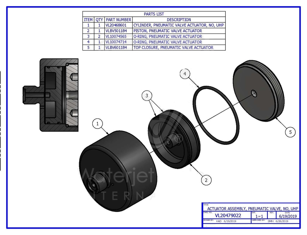 PNEUMATIC VALVE ASSEMBLY, NORMALLY CLOSED, FOOD APPLICATION