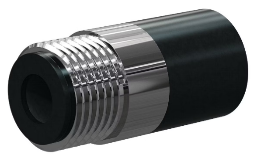 T122-P Tungs Carb Short Straight Bore Nozzle SERIES 1" Entry, 1-1/4" Brass Thread Poly Jack 1/2"