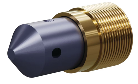 T045 Tungsten Carbide 60°/ 120° Angle Nozzle SERIES 1-1/4" Brass Thread, Quad Outlet 3/8"